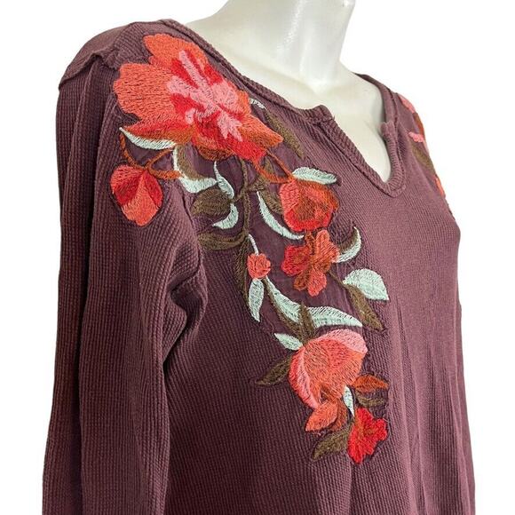 Soft Surroundings Womens Waffle Knit Embroidered Floral V-Neck Long Sleeve Top S - Picture 13 of 16